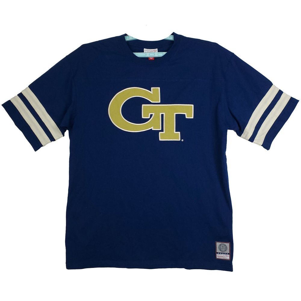 GT Yellow Jackets Mitchell & Ness NCAA Large Shirt Embroidery‎ Art Navy NWT